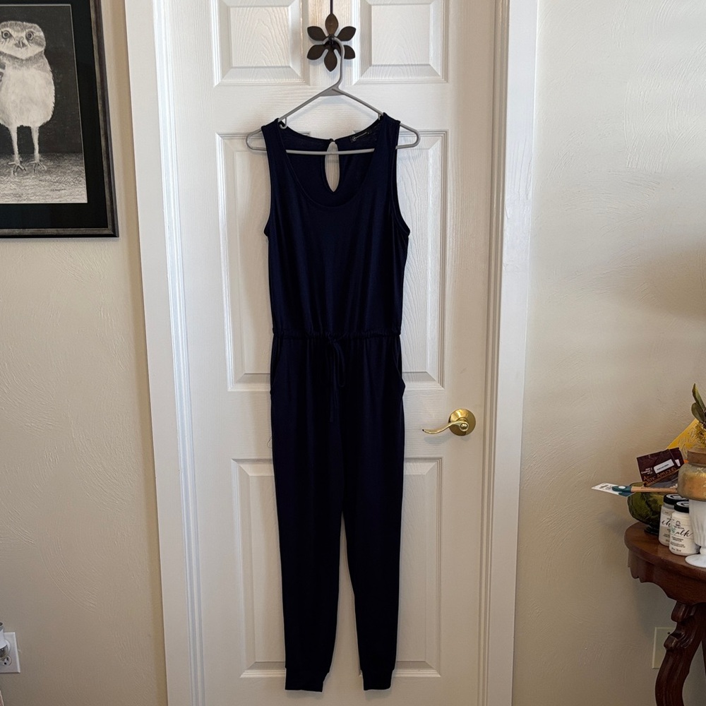 Prettygarden Chic Navy Sleeveless Jumpsuit Jogger W/Pockets Adjustable Waist Sm